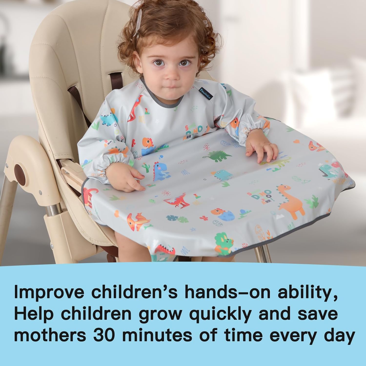 PewinGo BLW Bib Highchair Cover for Baby & Long Sleeve Bibs,Waterproof, Easy to Clean, Machine Washable,Comfortable - Image 2